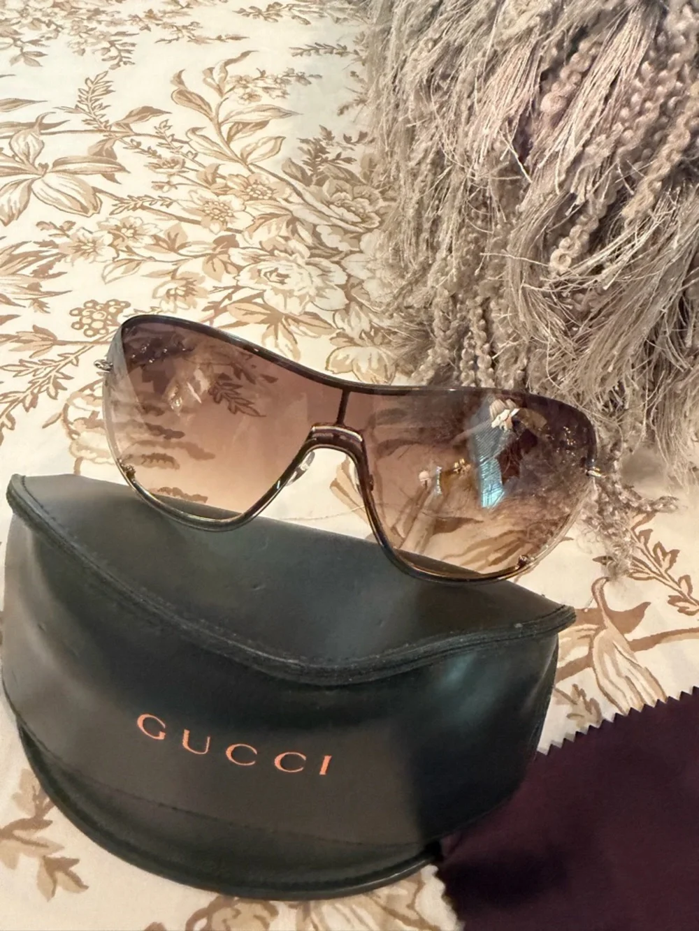 Gucci Women's Brown Gradient Shield Sunglasses with Brown Frame